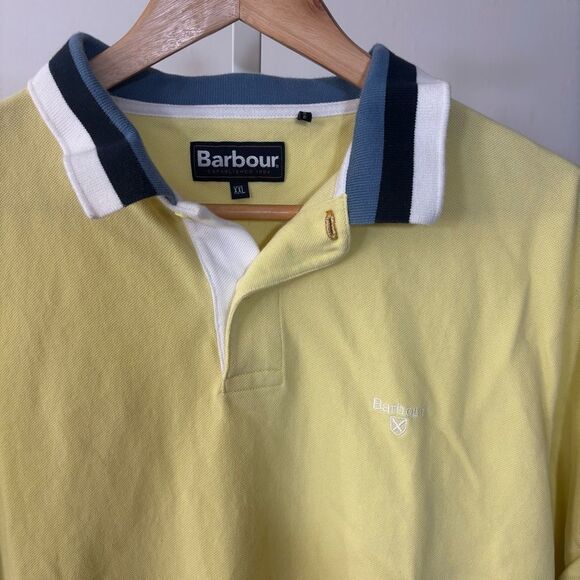Barbour Light Yellow Polo Shirt with Blue Accents Finkle Polo size XXL - Picture 3 of 8